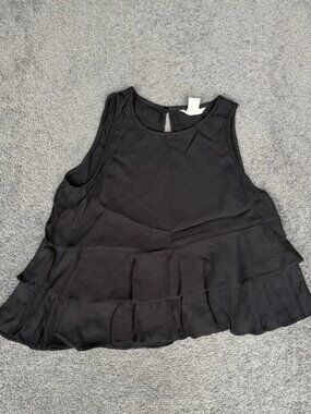 HM Black Sleeveless Tiered Ruffle Asymmetrical Blouse Top Size 8 0353876 2
